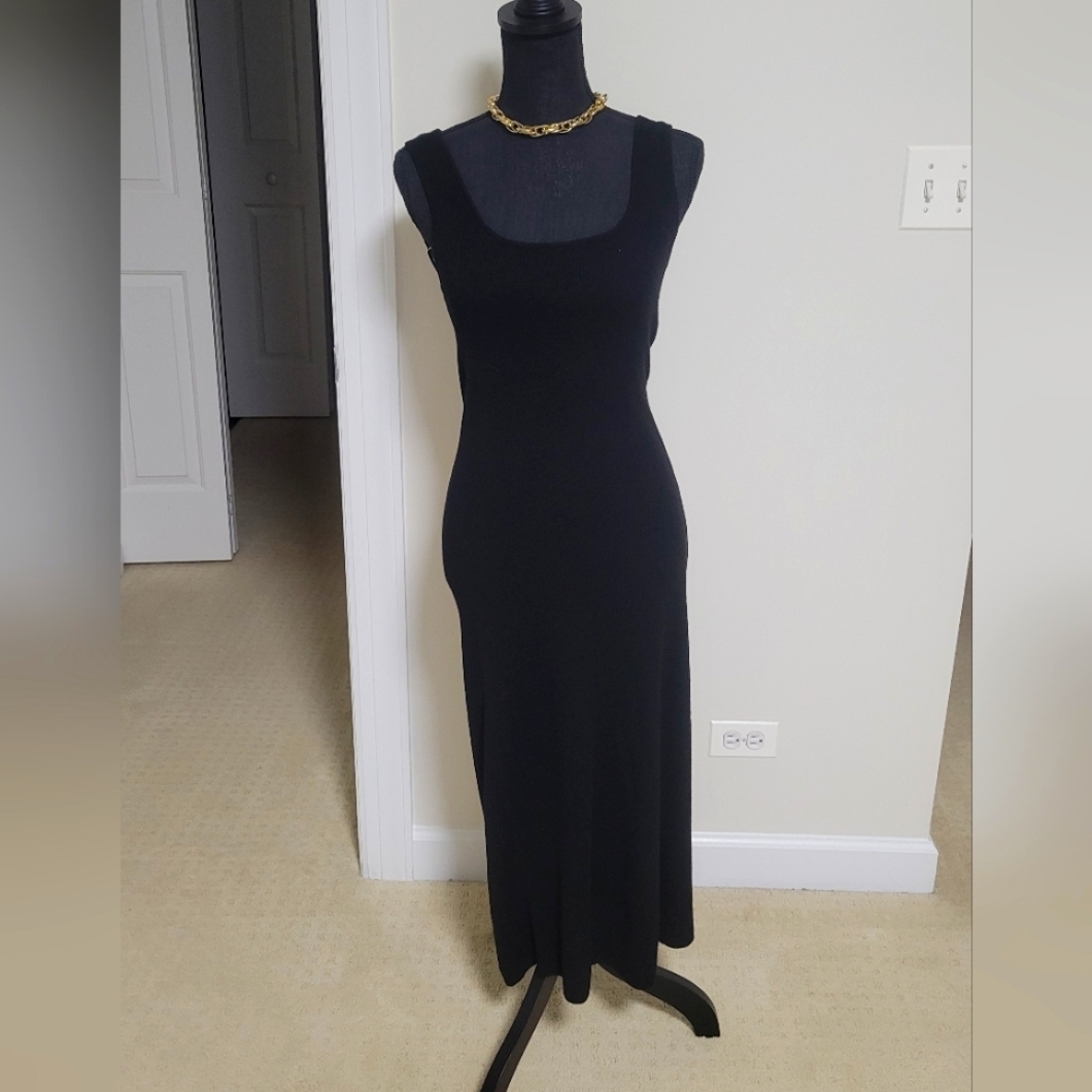 Massimo Dutti Black Sheath Maxi Sweater Dress Sleeveless